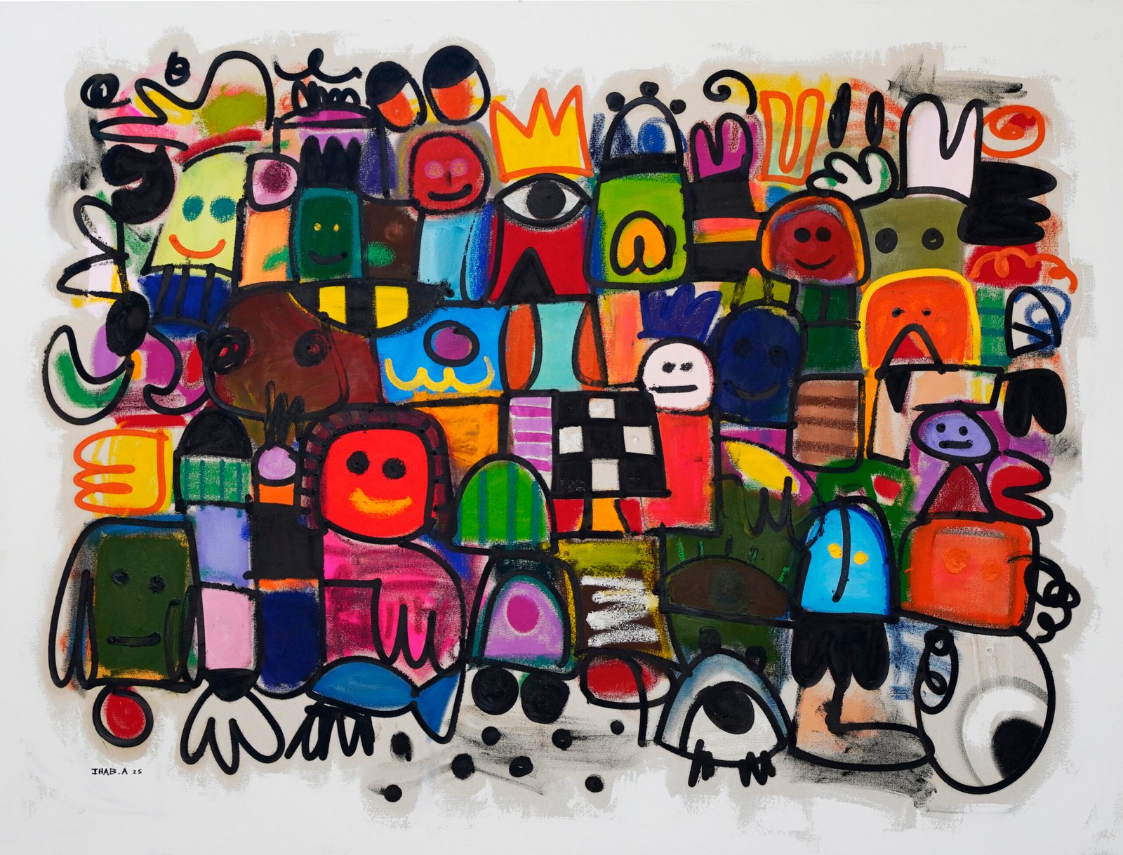 Say Cheese, acrylic and oil on linen, 160 x 120 cm, 2025, painting by Ihab Ahmad