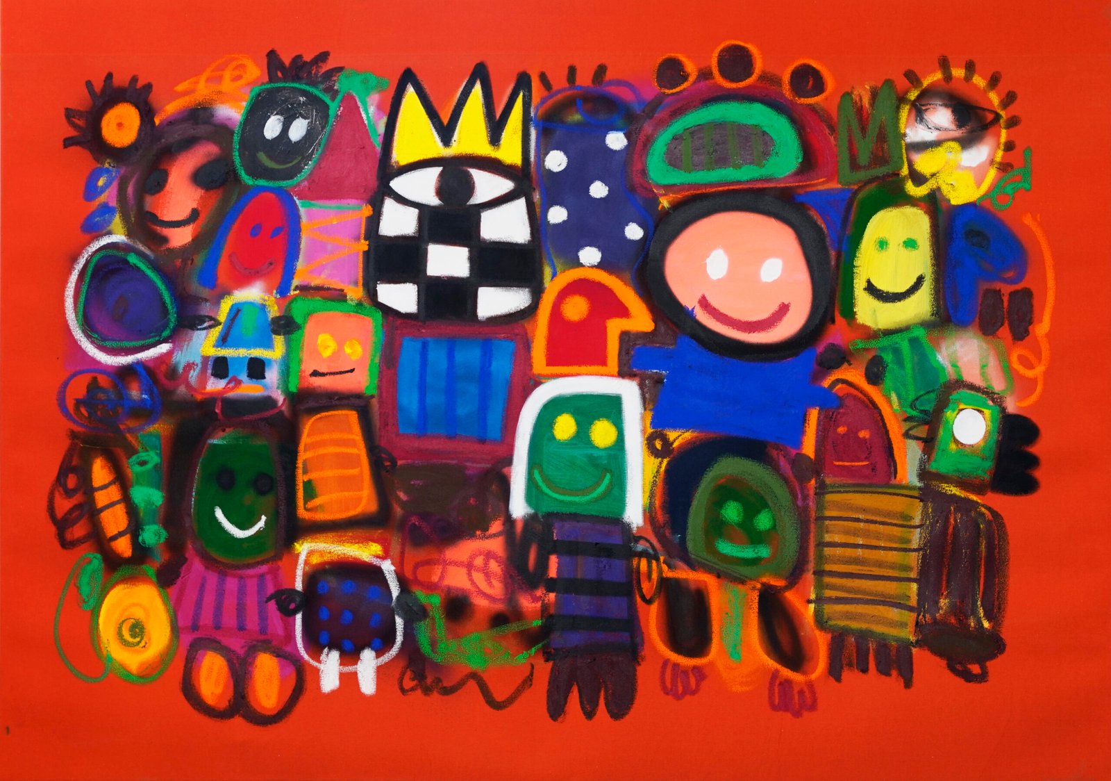 Happy Faces, acrylic and oil on linen, 120 x 170 cm, 2025, painting by Ihab Ahmad