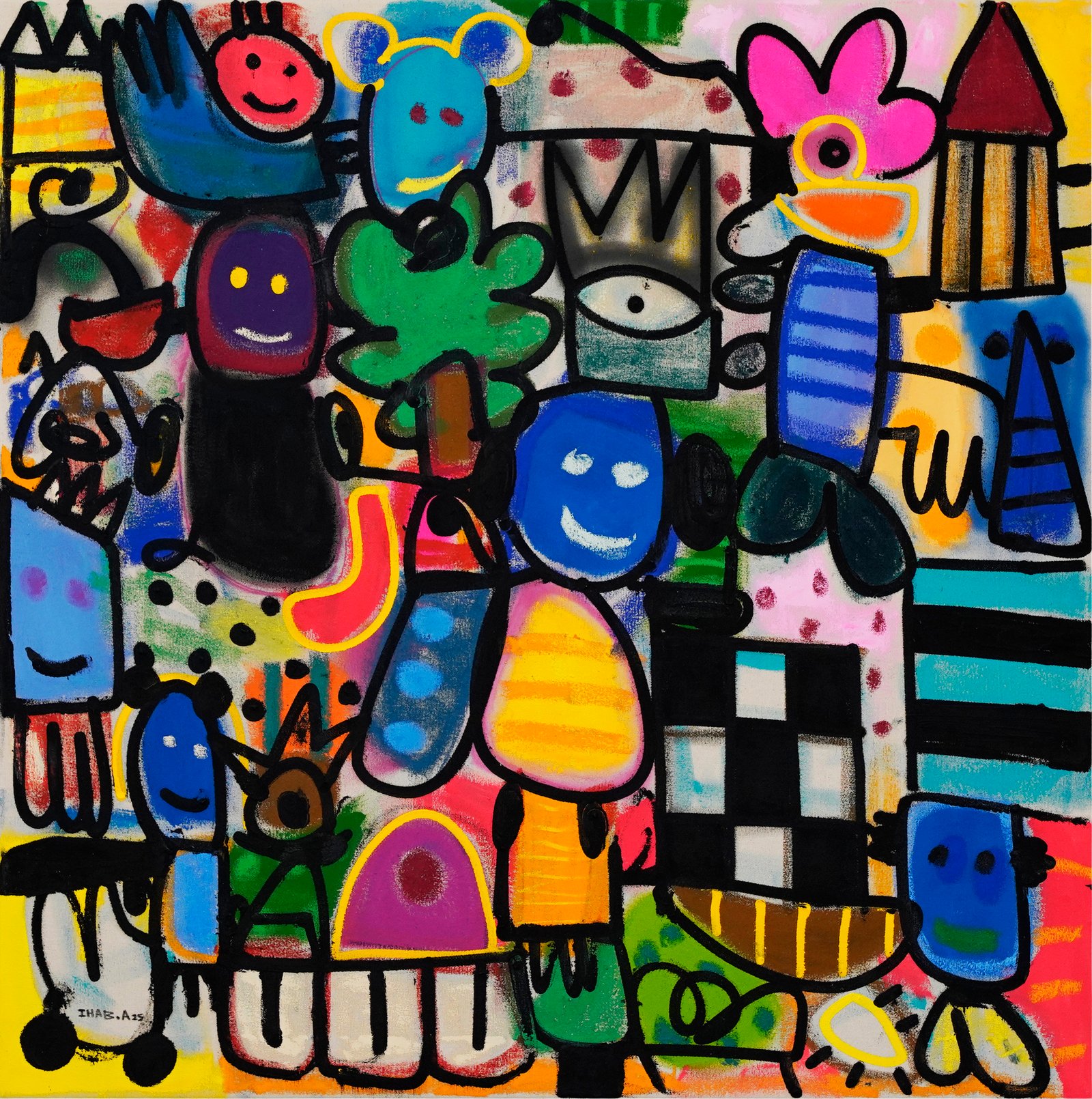 Summer Time, acrylic and oil on linen, 100 x 100 cm, 2025, painting by Ihab Ahmad