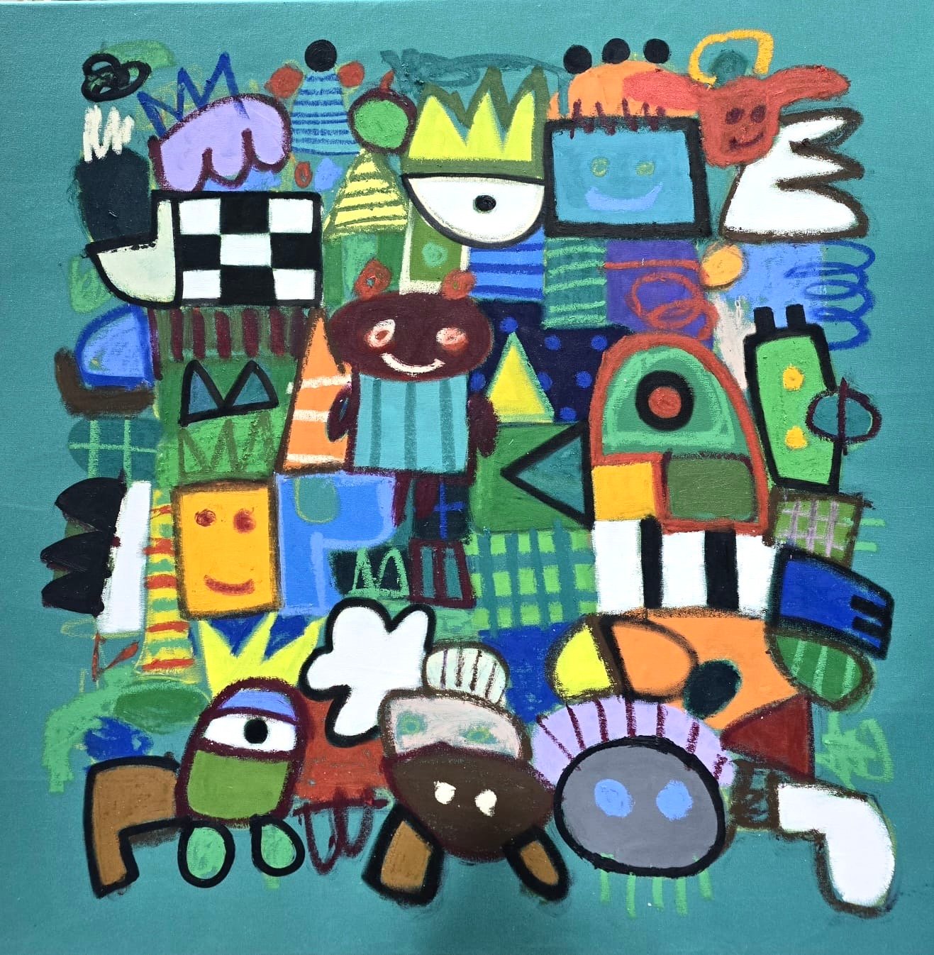 Hope it's just a dream, acrylic and oil on linen, 120 x 120 cm, 2025, painting by Ihab Ahmad