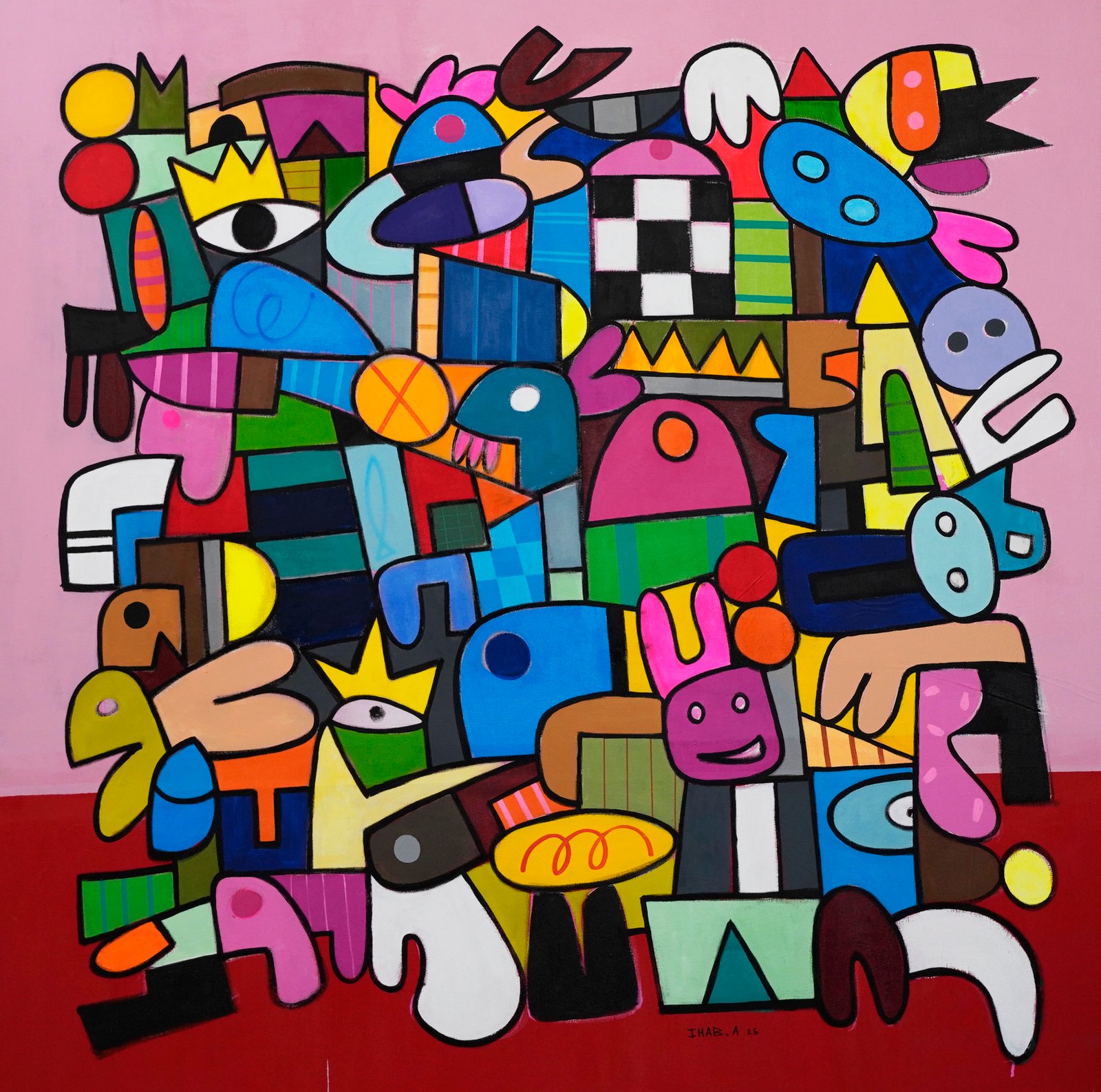 Pinkberry, acrylic on linen, 165 x 165 cm, 2025, painting by Ihab Ahmad