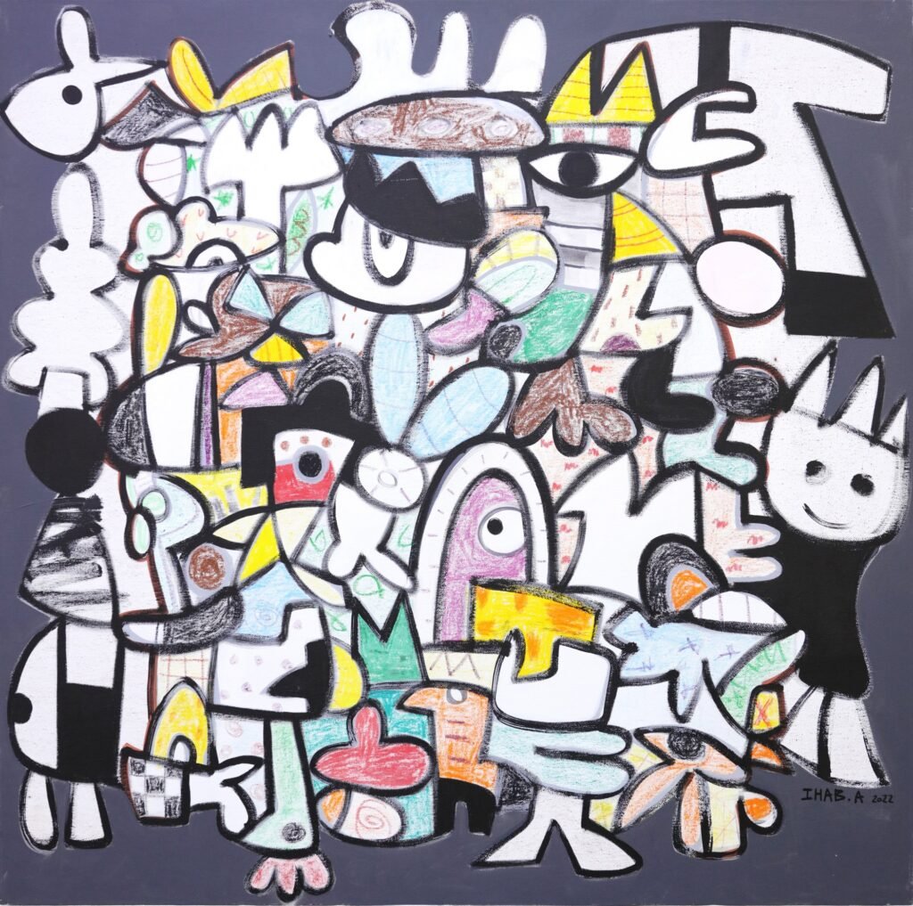 The Hidden Life of Nature, acrylic on canvas, 100 x 100 cm, 2022, painting by Ihab Ahmad